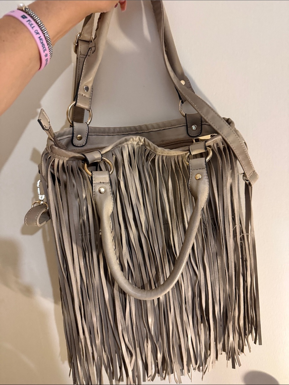 Fringe Crossbody Shoulder Bag in Taupe - Picture 6 of 12